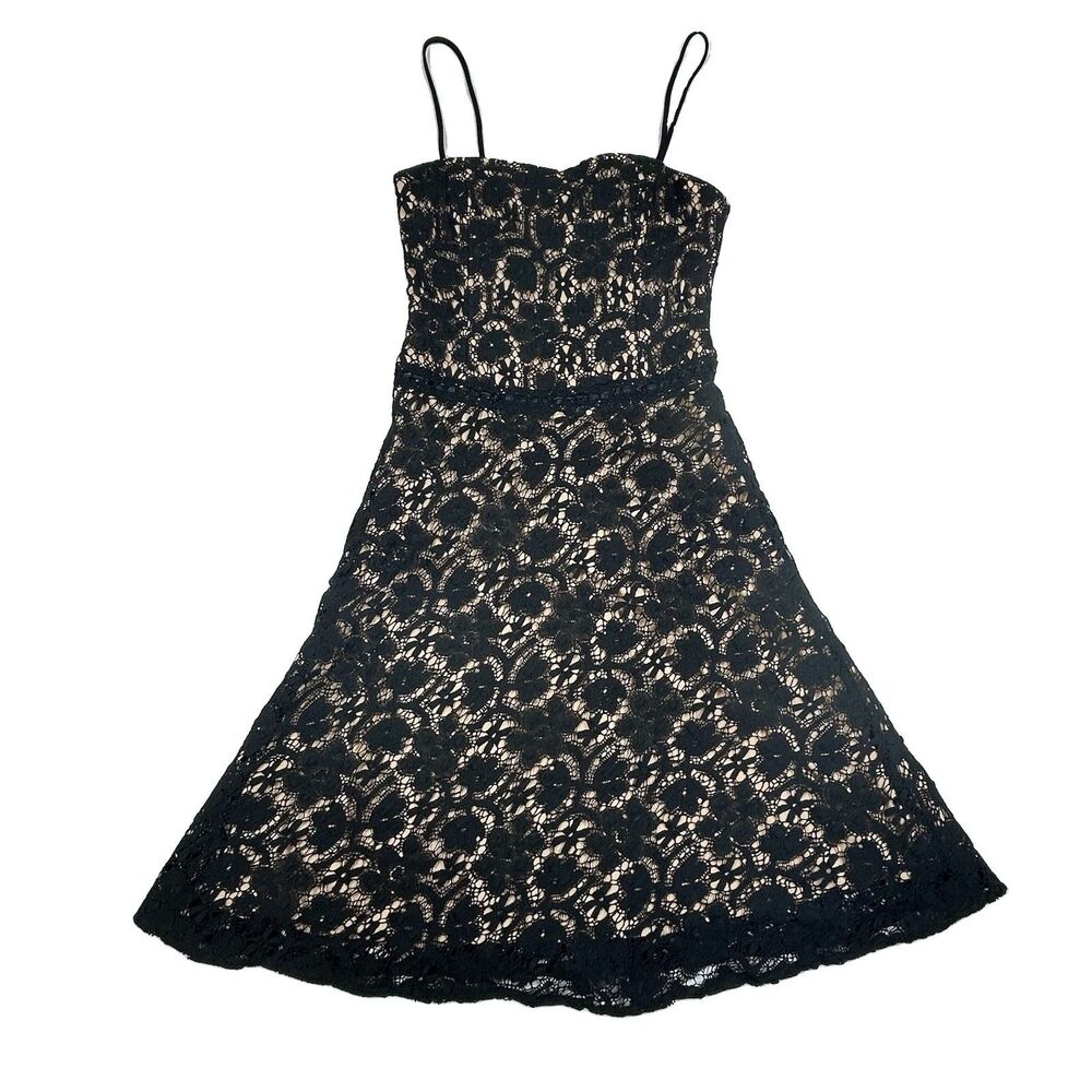 Helen Wang Slip Dress Women's 4 Black Lace Floral Overlay 90s Y2K LBD Fairy